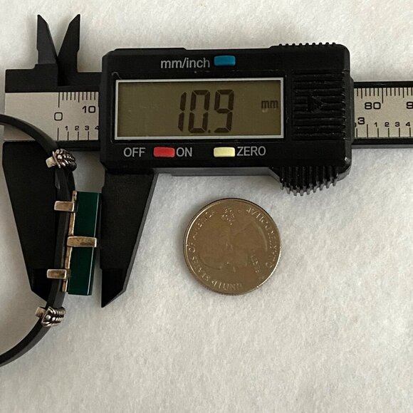 Sterling Silver 925 Rectangular Green Acrylic Black Banded Bracelet 7.5" - Picture 16 of 16